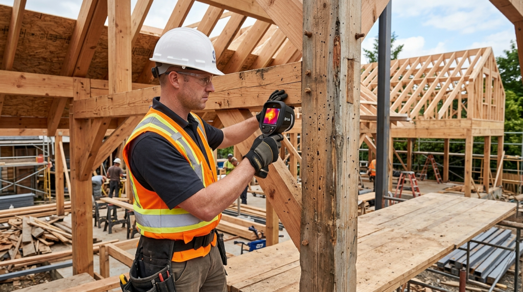 Structural engineer or pest control professional using therm