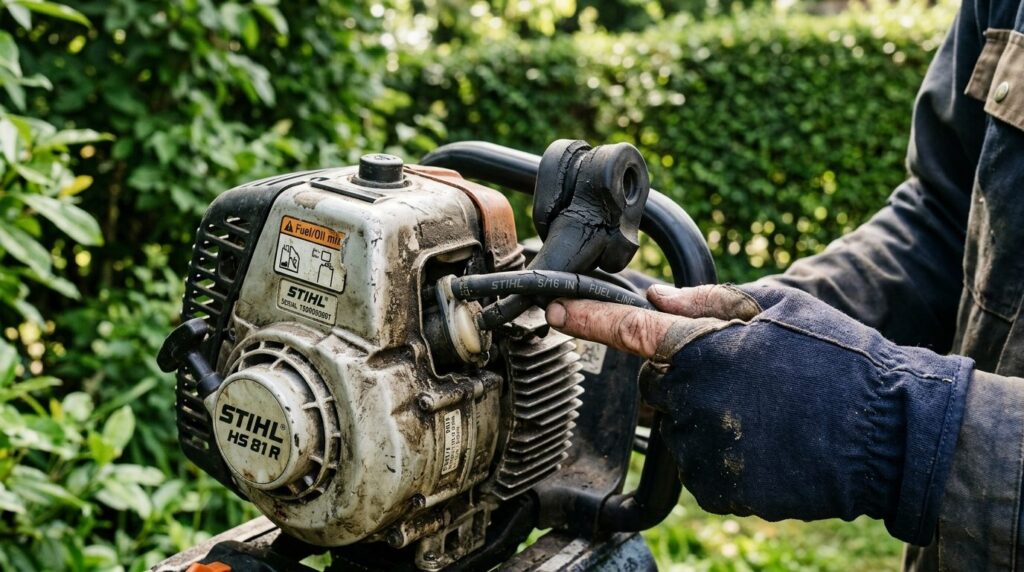 Close-up photograph of a professional landscapers hand insp
