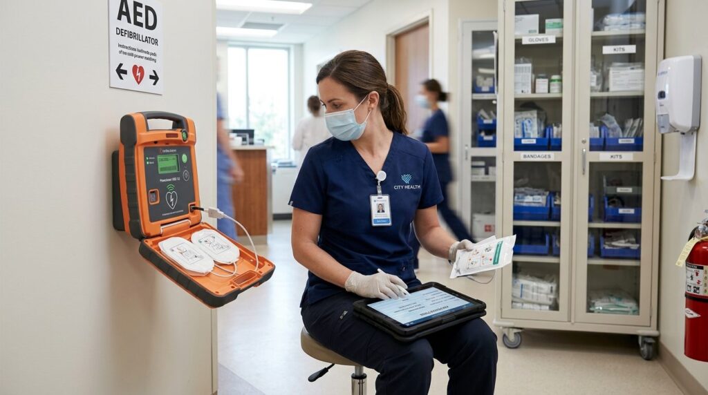Realistic image of a maintenance technician in medical facil
