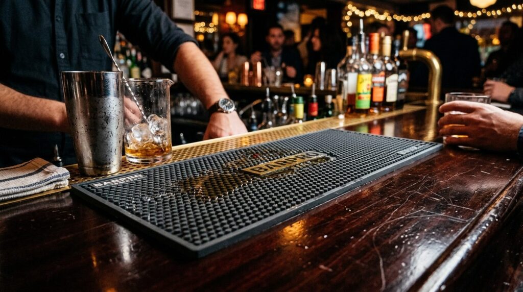 Close-up detail shot of a high-quality anti-slip bar runner